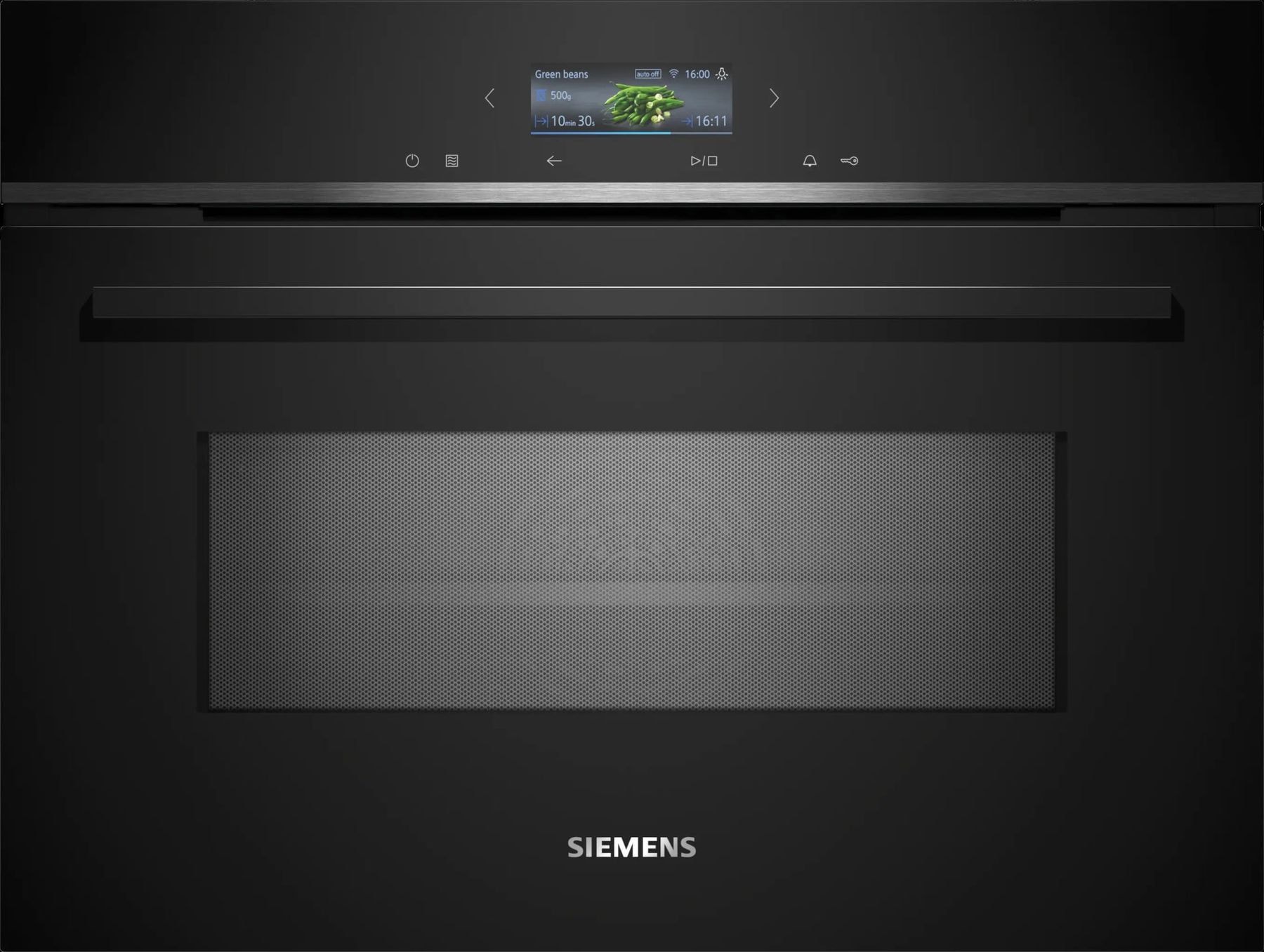 Siemens studioLine iQ700 compact oven with microwave function in black glass