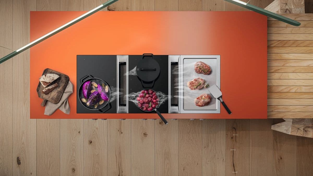 BORA signature kitchen — island topshot with downdraft extraction